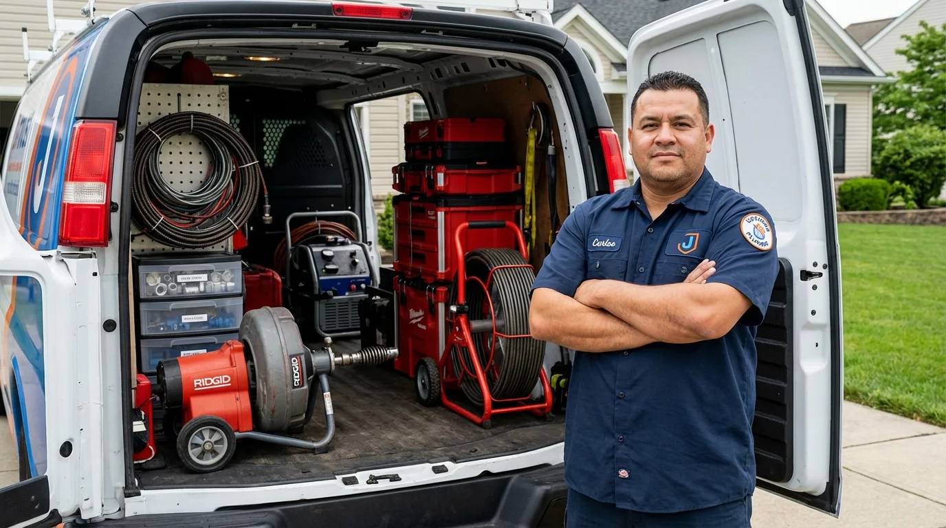 Professional drain cleaning equipment and Johns Plumbing LLC plumber in Midpines