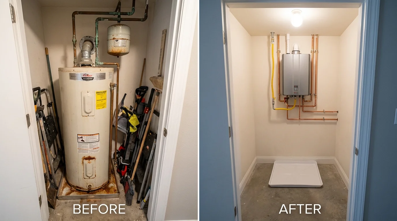 Tank water heater versus wall-mounted tankless unit comparison for Midpines, CA homeowners