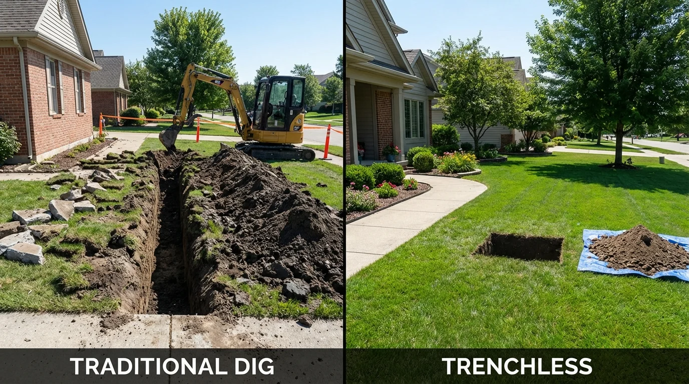Trenchless sewer repair with minimal yard damage versus traditional excavation in Midpines, CA